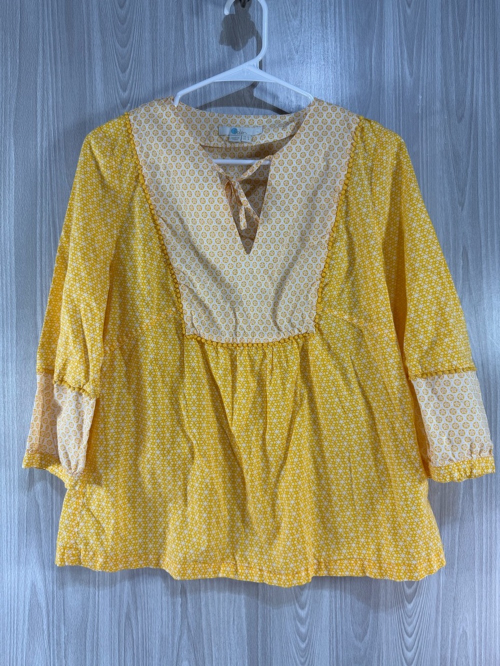 Boden Yellow Cora Peasant Pullover 3/4 Sleeve Boho Blouse Shirt Lightweight Sz 8